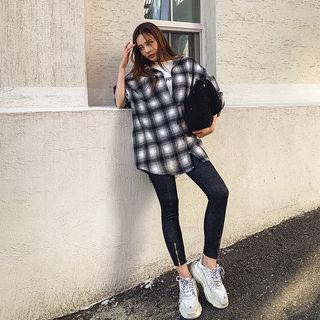Plaid Brushed-fleece Oversized Shirt