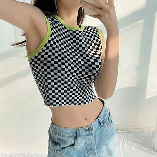 Contrasted Checkerboard Crop Tank Top