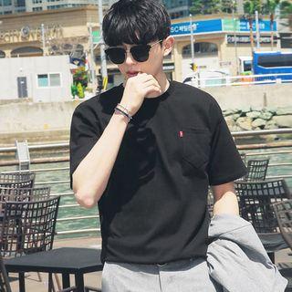 Crew-neck Pocket-front Colored T-shirt