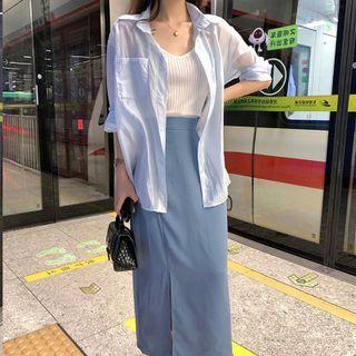 Camisole Top / Plain Shirt / Midi Skirt / Set
