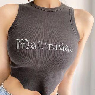 Lettering Sleeveless Plain Crop Tank Top