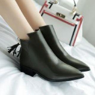 Tasseled Block Heel Pointed Short Boots