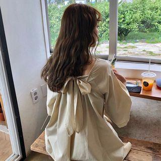 Bow Back Elbow-sleeve Dress