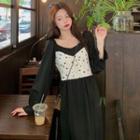 Mock Two-piece Long-sleeve Lace-up A-line Dress