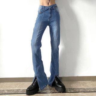 Mid Rise Slit Bootcut Jeans