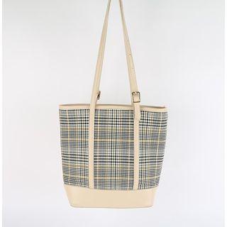 Plaid Paneled Zip Tote Bag