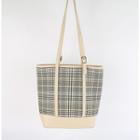 Plaid Paneled Zip Tote Bag