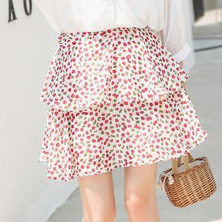 Tiered Printed Chiffon A-line Mini Skirt As Shown In Figure - One Size