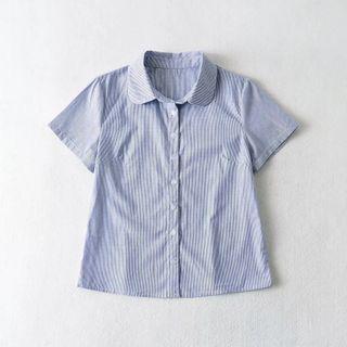 Short-sleeve Striped Tied Crop Shirt Stripe - Blue - One Size
