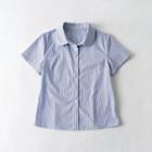 Short-sleeve Striped Tied Crop Shirt Stripe - Blue - One Size