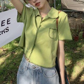 Short-sleeve Plain Shirt Avocado Green - One Size