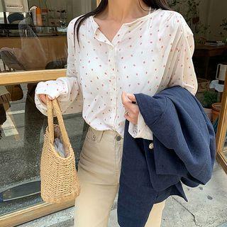 Round-neck Patterned Silky Blouse