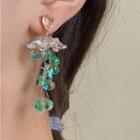 Faux Crystal Fringed Earring 1 Pair - Green & White - One Size