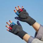 Cartoon Colour Block Convertible Fingerless Knit Gloves