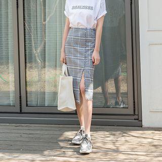 Fringe-trim Plaid Midi Skirt