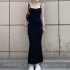 Spaghetti Strap Maxi Bodycon Dress Black - One Size