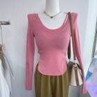 U-neck Plain Ripped Cropped Top