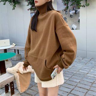 Turtleneck Plain Loose-fit Sweatshirt