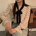 Tie-neck Dotted Blouse White - One Size