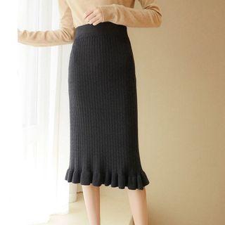 Frill Trim Midi Knit Skirt