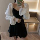 Two-tone Mini A-line Velvet Dress