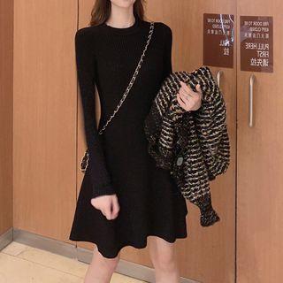 Plain Long-sleeve A-line Knit Dress