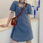 Square-neck Denim Crop Top With Collar / Mini A-line Dress With String Choker