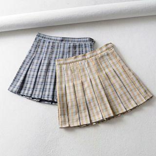 High Waist Plaid Pleated Mini Skirt