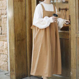 Retro Plain Jumper Dress Curcumin - One Size