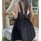 Plain Bow-accent Slim-fit Sleeveless Dress