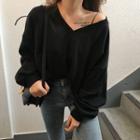 V-neck Plain Oversize Sweatshirt