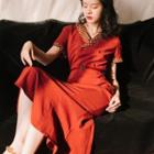 Short-sleeve Belted Midi Mermaid Dress