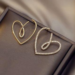 Heart Rhinestone Asymmetrical Alloy Earring