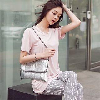 Short Sleeve V-neck Long T-shirt