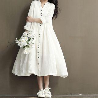 Buttoned A-line Midi Dress