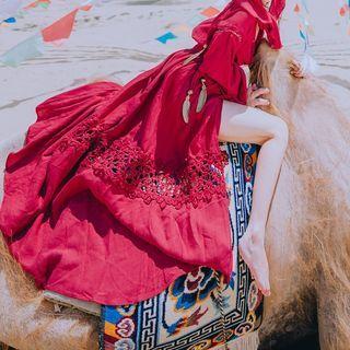 Long-sleeve Hooded V-neck Maxi Dress