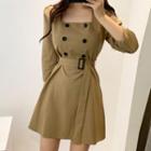 Square-neck Long-sleeve Tie-waist Mini Dress