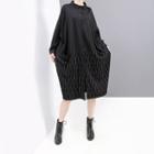 Striped Panel Long-sleeve Midi Shirtdress Black - One Size