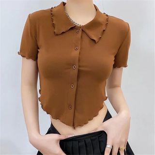 Short-sleeve Collar Lettuce Edge Top