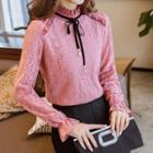Bow Frill Trim Long-sleeve Top