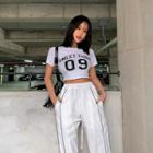 Round-neck Letter Print Cropped T-shirt