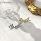 Star & Lettering Asymmetrical Sterling Silver Earring