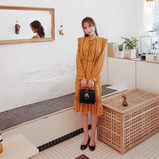 Ruffle-hem Polka-dot Dress With Sash