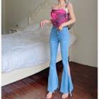 Cropped Camisole Top / Slit Boot-cut Jeans
