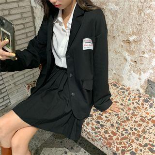 Applique Single-breasted Blazer / Mini Pleated Skirt