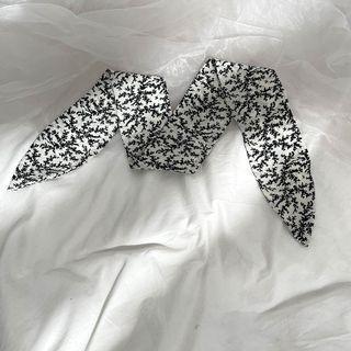 Flower Narrow Scarf Hair Tie Floral - Black & White - One Size