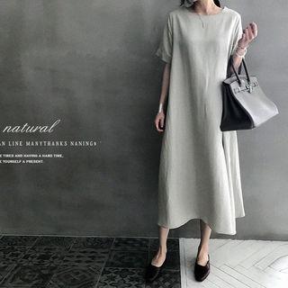 Short-sleeve Linen Blend Long Shift Dress