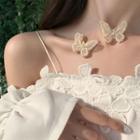 Lace Butterfly Fishing Line Choker Khaki - One Size