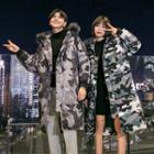 Couple Matching Camo Furry Hood Padded Coat