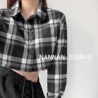 Drop-shoulder Plaid Crop Shirt